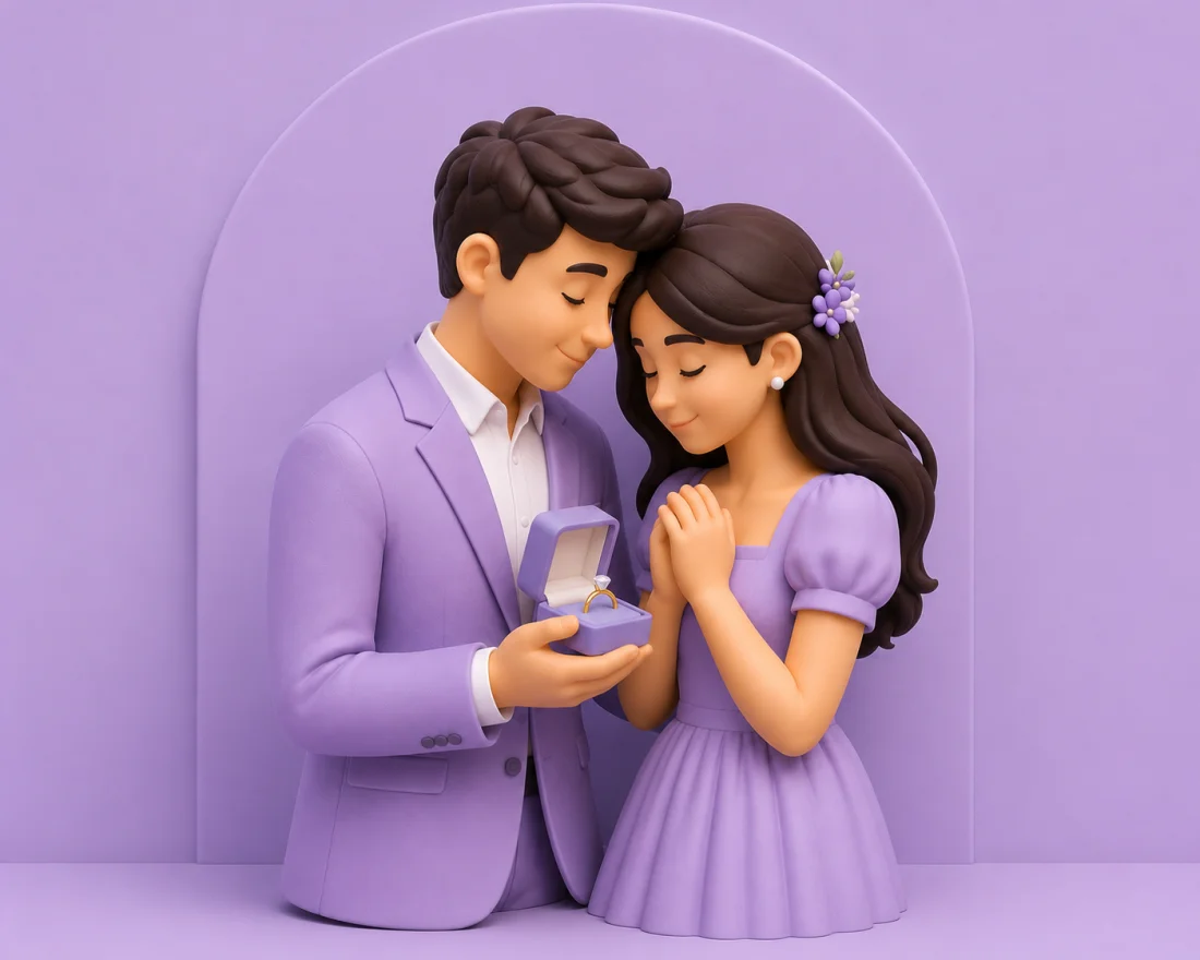 Proposal with engagement ring illustration